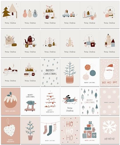 30 Boho-enkla och klassiska julkort med återvunna kraftbruna kuvert (set 3)