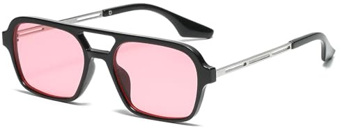 LJCZKA Gafas de sol de Piloto Retro Para Hombres y Mujeres Gafas de sol Cuadradas Planas de Doble Puente Montura Metálica Para Unisex con Protección UV400