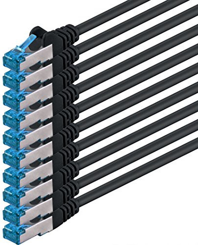 1CONN 10x 2,0 M - Câble réseau CAT-6a Câble Ethernet Lan Patch Connecteur RJ-45 SFTP 10GB/s - Paquet de 10 Noir