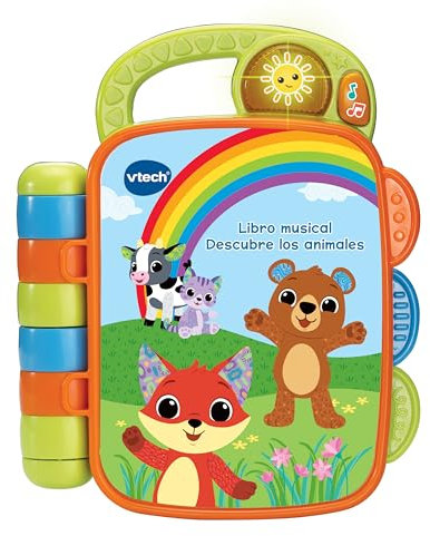 VTech-Baby Libro Musical Descubre los Animales, Libro Infantil para bebés +6 Meses, páginas interactivas, aprende el Clima, la Ropa, Animales, Colores, Versión ESP