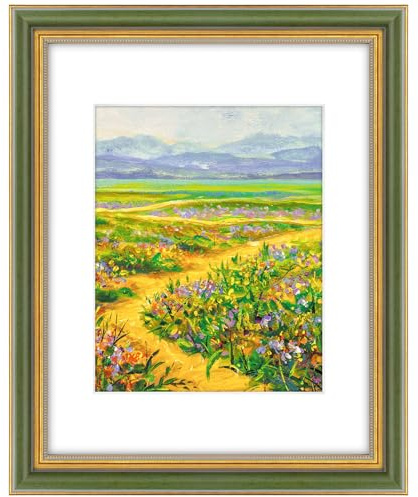 Golden State Art,11x14 Ornate Picture Frame for 8x10 Photo with Mat or 11 x 14 Prints without Mat,Real Glass Wall Display(Color:Green Gold)