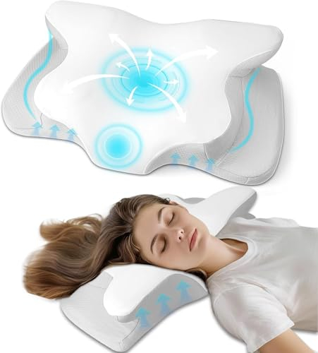 PHYSEN Almohada Cervical Ergonómica para Cuello, Almohada de Espuma Viscoelástica, Almohada Ortopédica para Dormir de Lado, Boca Arriba o Boca Abajo, 62x41x13cm