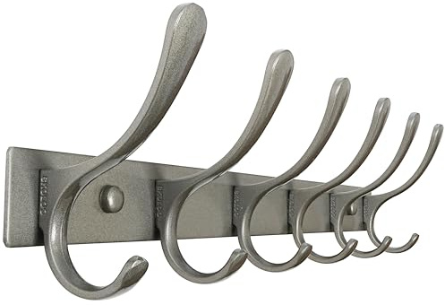 SKOLOO Coat Rack Wall Mounted - 6 Hooks, Heavy Duty, Stainless Steel, Metal Wall Hangers, Sturdy Coat Hooks for Hanging Coats, Jacket, Clothes, Hat, Matte Grey