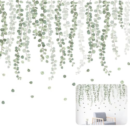 2 PCS Hanging Vine Wall, Decals Hanging Flora Decor Removable Home Decor Art Stickers Nature Plants Flower Leaves for Bedroom Living Room Sofa TV Background Wall Peel and Stick (30 * 90 CM)
