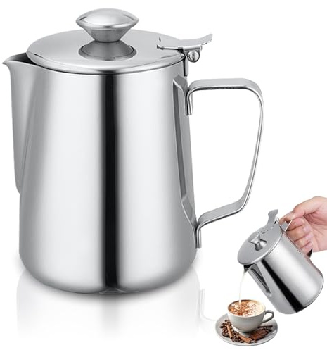 Milchkännchen Mit Deckel, Milchkännchen Edelstahl, Mit Anti Tropf Düsen Und Ergonomischer Griff, Für Espresso, Cappuccino, Latte, Barista, Milchkanne Barista