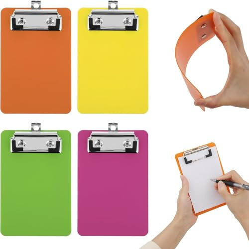 Hsthe Sea Lot de 5 Petits Presse-papiers 4 x 6 Pouces, Mini Presse-papiers, Presse-papiers de Poche en Plastique au Format Lettre avec Clips à Profil Bas pour Fournitures