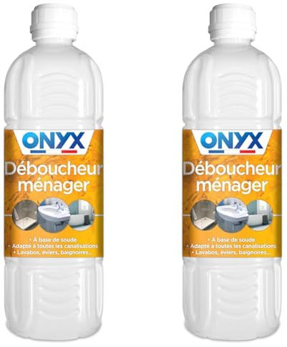 Onyx - Déboucheur Ménager - Pour Déboucher les canalisations - Lavabos, Eviers, Baignoires - Fabrication Française - 1L (Lot de 2)