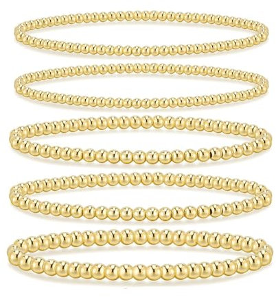 TOFBS 5 Stück Armband Set Damen Stapelbare Perlenarmband Gold Perlen Armband Schmuck Set für Brautjungfer Hochzeit(Set A)