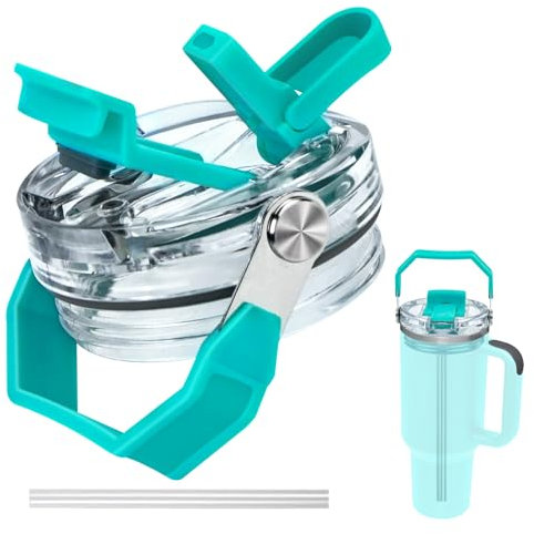Stanley Cup Coperchio a prova di perdite, coperchio di ricambio ermetico con cannuccia e maniglia per il trasporto, accessorio coperchio (blu cielo)