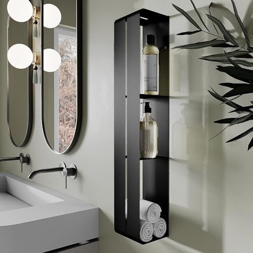 Mueble bano estanteria de ducha 80x15 | estanteria bano pared negro | Sin taladrar o Con taladrar | Estante vertical moderno | organizador baño | accesorios baño | bathroom organizer | Minimalista