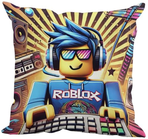 The Beach Stop Fun Video Game Character Accent Ro-blox Cushion Cover | Gift Idea for Men Women Boys Girls | 45x45cm 18x18” | Ro-blox Gamer Guy