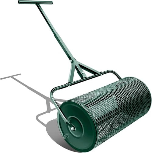 Rasen- und Streugeräte - 24 Zoll Hochleistungsstreugerät mit Metallgitterwalze zum Schieben/Schleppen - Kompost, Torfmoos, Mutterboden, Mulch- und Rasenpflege - Korbsieb zum Schieben und Gehen für