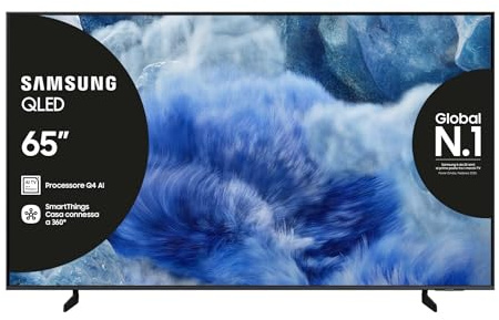 Samsung QLED 4K Vision AI Smart TV 65'' QE65Q8FAAUXZT, Q8F, Q4 AI Processor, 4K Upscaling, OTS Lite, Air Slim Design, 100% di Volume Colore con Quantum Dot, PACCHETTO INTRATTENIMENTO, 2025