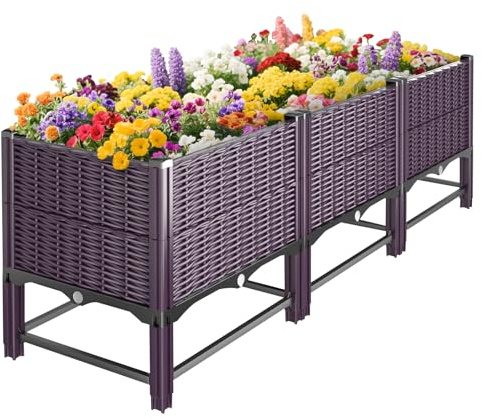 Klippehop Upphöjd bädd med förstärkningsstavar, upphöjd planteringslåda, blomlåda, upphöjd rabattsats för trädgård/balkong/terrass, 120 x 40 x 50 cm, lila