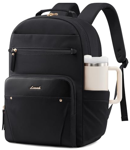 LOVEVOOK Laptop Rucksack Damen, Wasserdicht 15,6 Zoll Arbeitsrucksack Schulrucksack Teenager für Große Trinkflasche, Elegant Schultasche Rucksäcke Backpack für Arbeit Schule Uni Reise, Schwarz