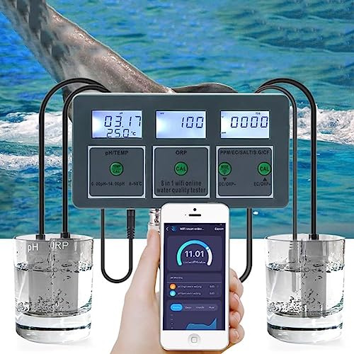 WiFi smart vattenkvalitetsmätare, 8-i-1 PH-mätare dataloggare för akvarier, pooler, hydroponik - mäter temp, TDS, salthalt, S.G., EC, ORP