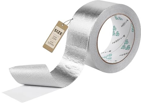 Supaway Cinta adhesiva de aluminio reforzada con fibra de vidrio – 50 mm x 20 m – impermeable y resistente al calor, Cinta de aluminio resistente al agua y al calor para sellar, reparar y aislar