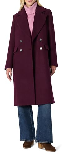 Amazon Essentials Women's Regular-Fit Double Breasted Wool Blend Longline Coat, Burgundy, Large