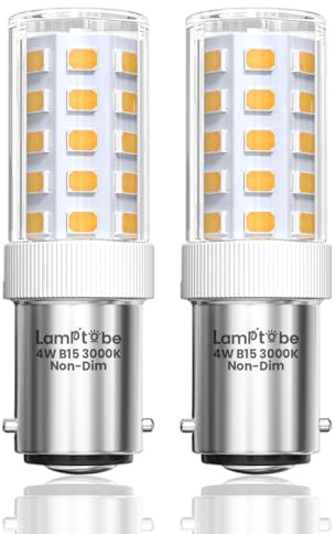 Lamptobe Lampadina per Macchina da Cucire, 4W B15 Lampadina a Baionetta, Bianco Caldo 3000K, 40W Equivalente, B15 Baionetta Lampadina per Macchina da Cucire, Cappa Aspirante, Lampadari, 2 pezzi