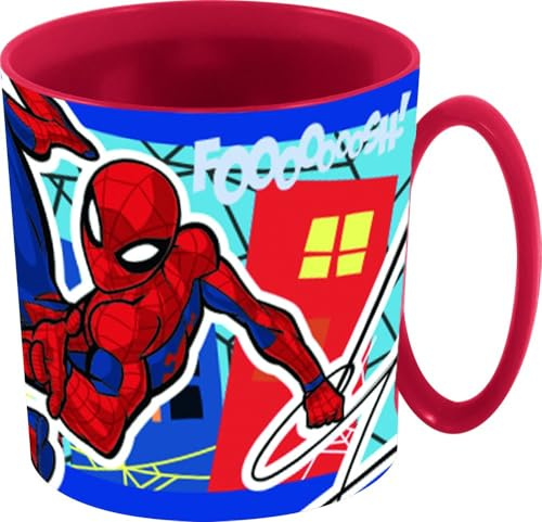 Tataway Tasse Spiderman 390 ml — Collection Mob Rules — Utilisable au micro-ondes — Gobelet à déjeuner en plastique durable — Produit officiel Marvel