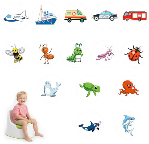 15 Pcs Potty Training Stickers Color Changing Reusable Pee Targets with Dinosaur Animal Designs for Boys Girls Toilet Training (Transportation and Insects, Style 3)
