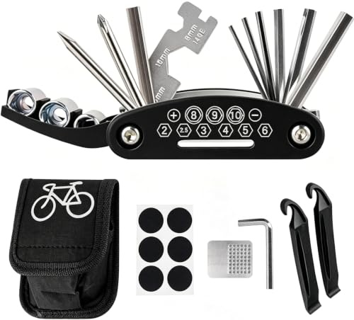ZhouWei 16 In 1 Kit De Réparation de Vélo Kit Complet de Réparation Pneus | Multitool Velo Comprend Clé Allen Clé À Douille un Tournevis des Outils Supplémentaires pour La Réparation Pneus, Multitool