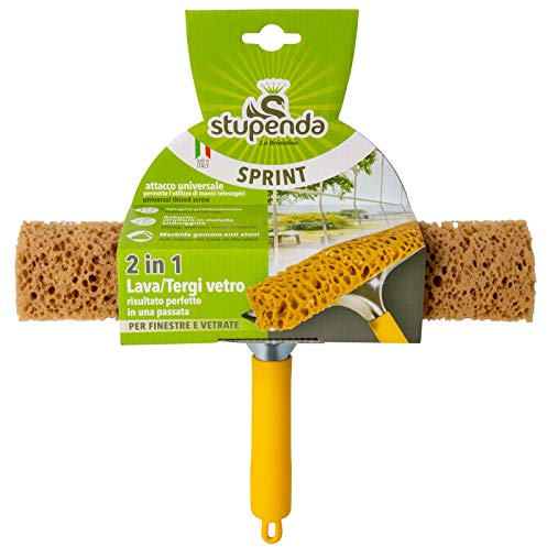 La Briantina Sprint Steel Window Washer with Sponge And Handle, PORTASPUGNA E Impugnatura: Acciaio Profilo Gomma ETILENE PROPILENE SH55 +/-5 MANOPOLA: PVC Tipo IP/063, Yellow, 28 cm