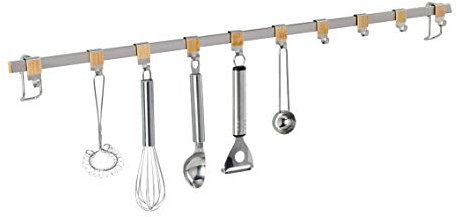 WENKO Hakenleiste Premium mit 10 Haken - Wandleiste, Küchen-Reling, vernickeltes Metall, 80 x 4 x 2.5 cm, Silber matt