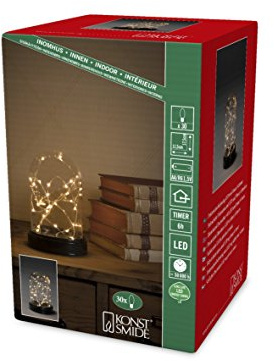 Konstsmide Dome Jar Decorative Lamp/Battery Lamp/LED Decorative Small Glass Effect Dome with Silver Wire/6H Timer/30 Amber White Diodes/Battery Operated 3AA (Not Included)/Indoor Use/Silver Wire