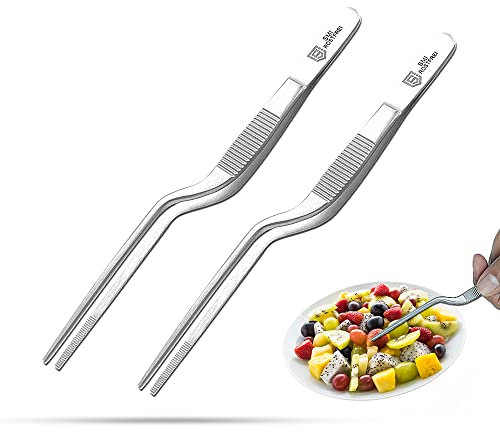 SMI 2 Pezzi - Pinze da cucina professionale, Pinza per barbecue in Acciaio, Pinzette per Impiattare, Pinzette Cucina - 16 cm