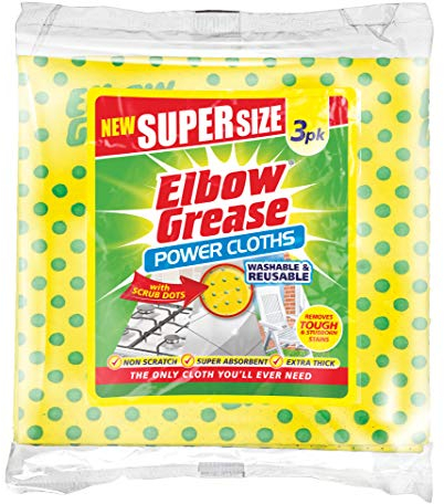 Elbow Grease Super Size Power Cloths With Scrub Dots | Washable & Reusable - Non-Scratch, Super Absorbent, Extra Thick Cleaning Cloth Wipes | Removes Tough & Stubborn Stains (Yellow, 3 Pack)