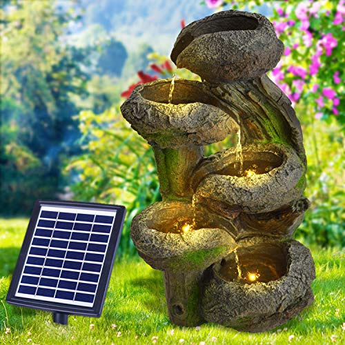 Fuente de jardín, fuente solar, baño de pájaros, cascada, decoración de jardín con bomba, fuente de agua para jardín, patio, balcón, muy decorativa
