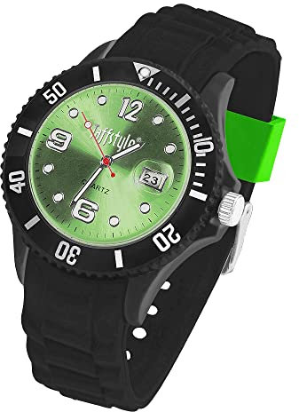 Taffstyle Damen Herren Sportuhr Armbanduhr Silikon Sport Ziffernblatt mit Datum Analog Quarz Farbige Bunte Uhr Schwarz Grün