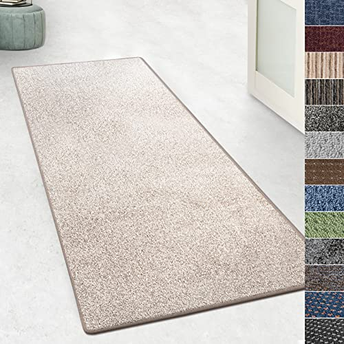 KARAT Teppich Läufer für Küche, Flur & Wohnraum - Teppichläufer auf Maß - Meterware - Flurteppich - Küchenläufer - Wohnzimmer Teppich (80 x 150 cm, Lyon - Beige)
