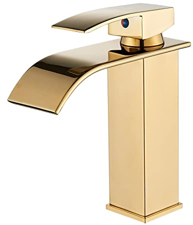 Wasserhahn Bad Gebürstetes Gold Mischbatterie Waschbecken Einhebel Wasserfall Wasserhahn aus Edelstahl Wschtischarmatur für Badezimmer llffssdg