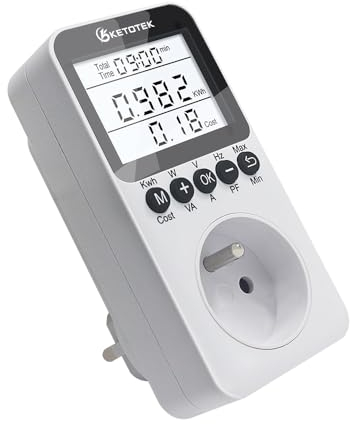 KETOTEK Wattmetre Prise, Compteurs D'énergie, Mesure Consommation Electrique, Compteur Electrique avec Écran LCD Rétroéclairé Surcharges de Protection 3680W