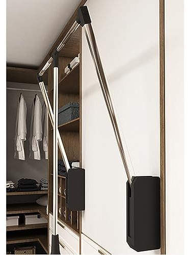 Pull Down Closet Rod, 60 lbs Load Capacity, Stainless Steel Adjustable 26-35 inches Soft-Close Wardrobe Lift Rail Organizer for Hanging Clothes, Two-way Buffering Side & Back Mounted Closet Rod