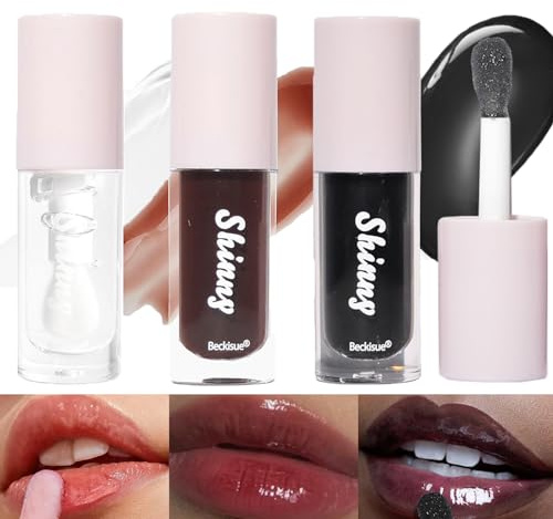 3Pcs Gloss à lèvres noir translucide, clair/cerise noire/huile de sucre noir, hydratant repulpant miroir highlight, brillant à lèvres hydratant longue durée et non collant