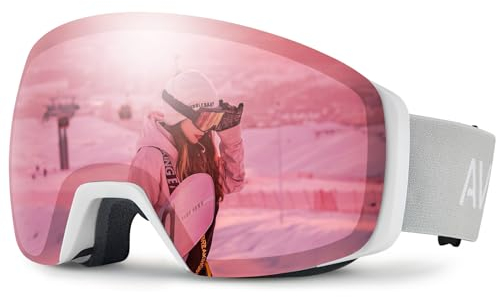 CARFIA Verspiegelte Damen Ski Brille für Mädchen Kleinen Gesichtern 100% UV Schutz Snowboard Goggles Rosa
