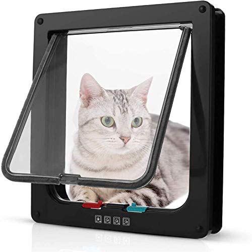 Kattlucka innerdörr kattlucka med chiperdetektering 4-vägs magnetlås hundlucka med chip hundlucka kattdörr med tunnel svart, M, svart-L