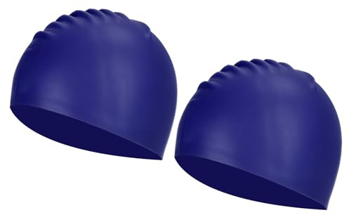 PATIKIL Silicone Swim Cap, 2 Pcs Waterproof Swimming Hat Non-Slip Adult Swimming Caps for Women and Men Swim Training Racing, Deep Blue