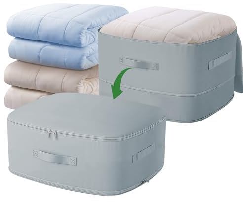 Captainfive Aufbewahrung Bettdecken 1 Stück L, Aufbewahrungstasche für Kleidung Aufbewahrung, Platzsparende Selbstkomprimierender Organizer zum Platzsparen im Kleiderschrank (Grau, 52x42x30CM)