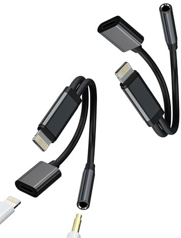 Adaptateur Lightning Vers Jack 3.5mm (Lot de 2)double Prise écouteur Chargeur Câble Pour IPhone 14 Pro Pour IPad Splitter AUXiliaire Audio Casque Pour Apple Connecteur de Téléphone Accessoires Voiture