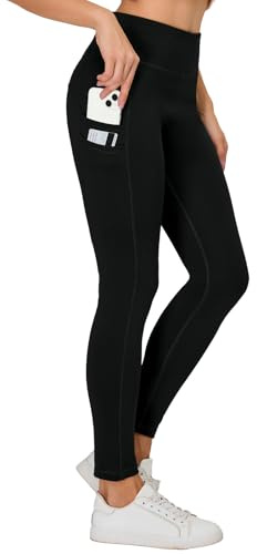 HMILES Termiska sportleggings, dam, vinter, vattentäta, fleecefodrade leggings, hög midja, ogenomskinliga, sportleggings, yogabyxor med fickor, svart, S