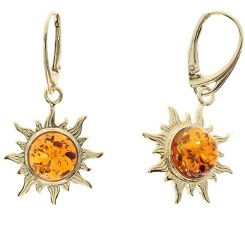 Boucles d'oreilles en ambre de Artisana-Schmuck - Boucles d'oreilles modernes « Soleil » avec ambre - Serties en argent sterling 925/000 plaqué or de Artisana-Schmuck, Länge 3,9 cm, Breite 2,2 cm,