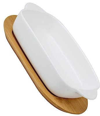 Genérico 1 Juego Plato De Arroz Al Horno Con Queso Plato De Mantequilla Pequeña Fuente Para Hornear Bandeja Para Hornear De Porcelana Contenedor De Mantequilla Estante Platos Mini De Madera