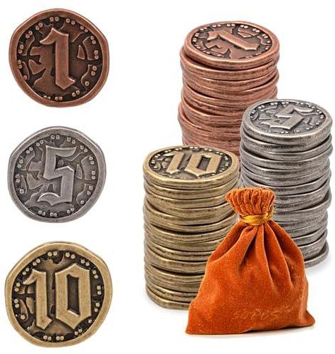 Prefdo 50 st metallmynt för brädspel, guld- och silverpolletter för Poker, RPG, strategi bordsspel, fantasy metallmynt, kraftig generisk spelvaluta