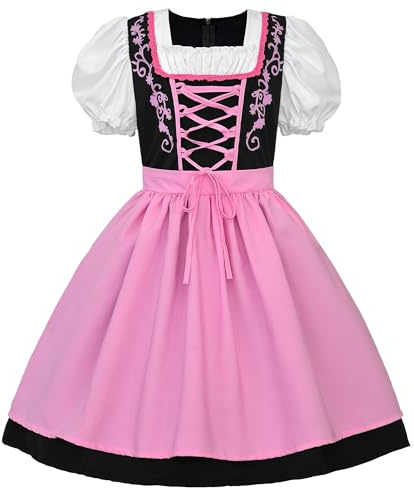 JerrisApparel Girl Dirndl Oktoberfest Costume Bavarian Beer Festival Dress Maid Apron Halloween Cosplay Outfits (Pink, 4-6 Years/S)