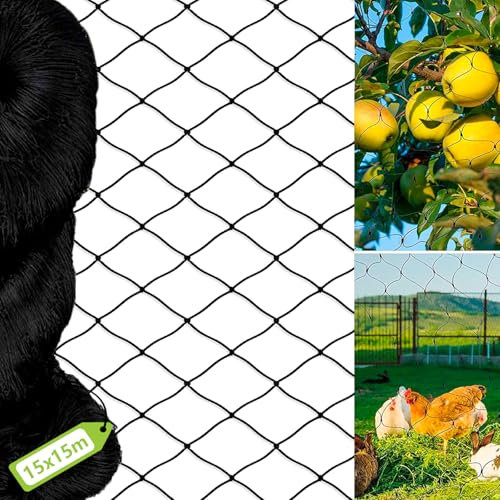 Jiahm Filet de protection contre les oiseaux, 15 m x 15 m, largeur de maille 5 x 5 cm, filet de protection, filet anti-oiseaux et résistant aux UV, filet de protection, filet pour poules, étang, filet