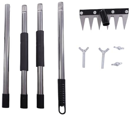Tnfeeon Outil D'extraction de Désherbeur avec Long Manche de 157,2 Cm, Outil de Désherbage Manuel 2 en 1, Râteau à Main, Houe de Jardin pour Le Jardinage, Déracinage Robuste, Traction de (6 Dents)